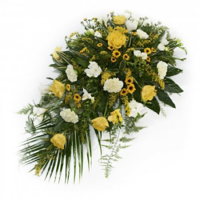 Yellow Single Ended Spray | Buttercups & Daisies Florist Birmingham - Yellow Single Ended Spray, handcrafted funeral flowers in Birmingham.