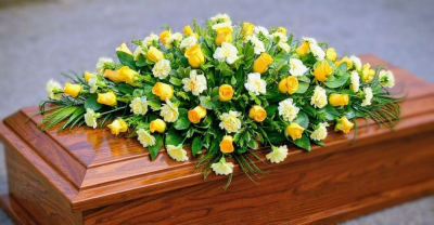 Rose & Carnation Coffin Spray (Yellow) | Buttercups & Daisies Florist Birmingham - Rose & Carnation Coffin, funeral tribute from our Birmingham florist.