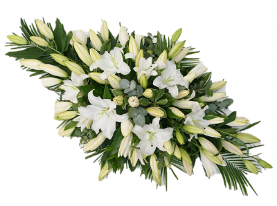 White Lily Casket spray | Buttercups & Daisies Florist Birmingham - White Lily Casket spray, handcrafted funeral flowers in Birmingham.