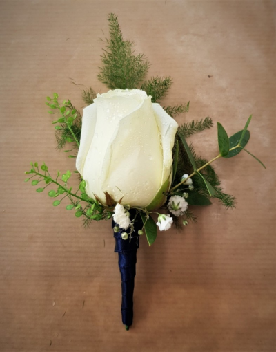 White Rose Buttonhole | Buttercups & Daisies Florist Birmingham - White Rose Buttonhole, handcrafted by our Birmingham florist.