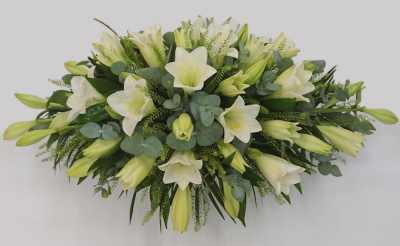 Longiflorum white lily spray | Buttercups & Daisies Florist Birmingham - Lily funeral spray, delivered in Birmingham by Buttercups & Daisies