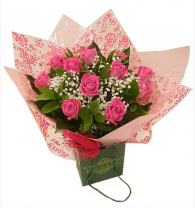 Heavenly Pink Rose Hand-tied | Buttercups & Daisies Florist Birmingham - 12 pink roses hand delivered in Birmingham by Buttercups and daisies