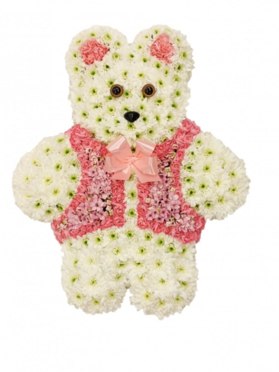 Teddy Bear (Girl) | Buttercups & Daisies Florist Birmingham - Teddy bear funeral tribute. Buttercups & Daisies Florist Birmingham