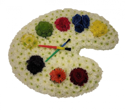 Paint pallet funeral tribute | Buttercups & Daisies Florist Birmingham - Paint pallet funeral tribute delivered in Birmingham by Buttercups