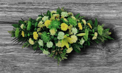 Yellow and Green coffin spray | Buttercups & Daisies Florist Birmingham - Yellow and green coffin spray delivered by buttercups and daisies