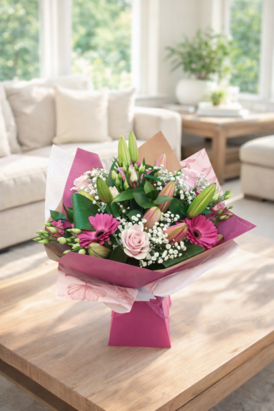 Blushing Elegance Hand-Tied Bouquet | Buttercups & Daisies Florist Birmingham - Blushing Elegance Hand-Tied from our Birmingham florist.
