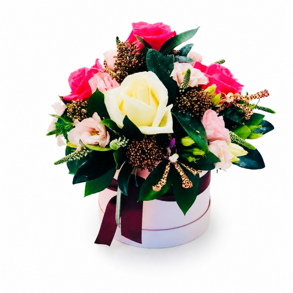 Blush & Burgundy Rose Hatbox Product Image