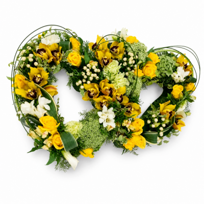 Double Open Heart Tribute | Buttercups & Daisies Florist Birmingham - Three Interlinked Hearts, funeral tribute from our Birmingham florist.
