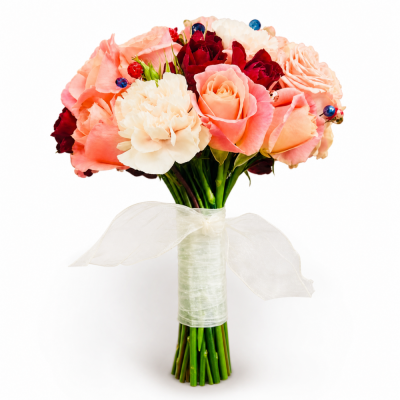 Peach & Burgundy Bridal Bouquet | Buttercups & Daisies Florist Birmingham - Peach & Burgundy Bridal, wedding flowers from our Birmingham florist.