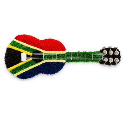 South African Flag Guitar Tribute | Buttercups & Daisies Florist Birmingham - South African Flag Guitar, handcrafted funeral flowers in Birmingham.