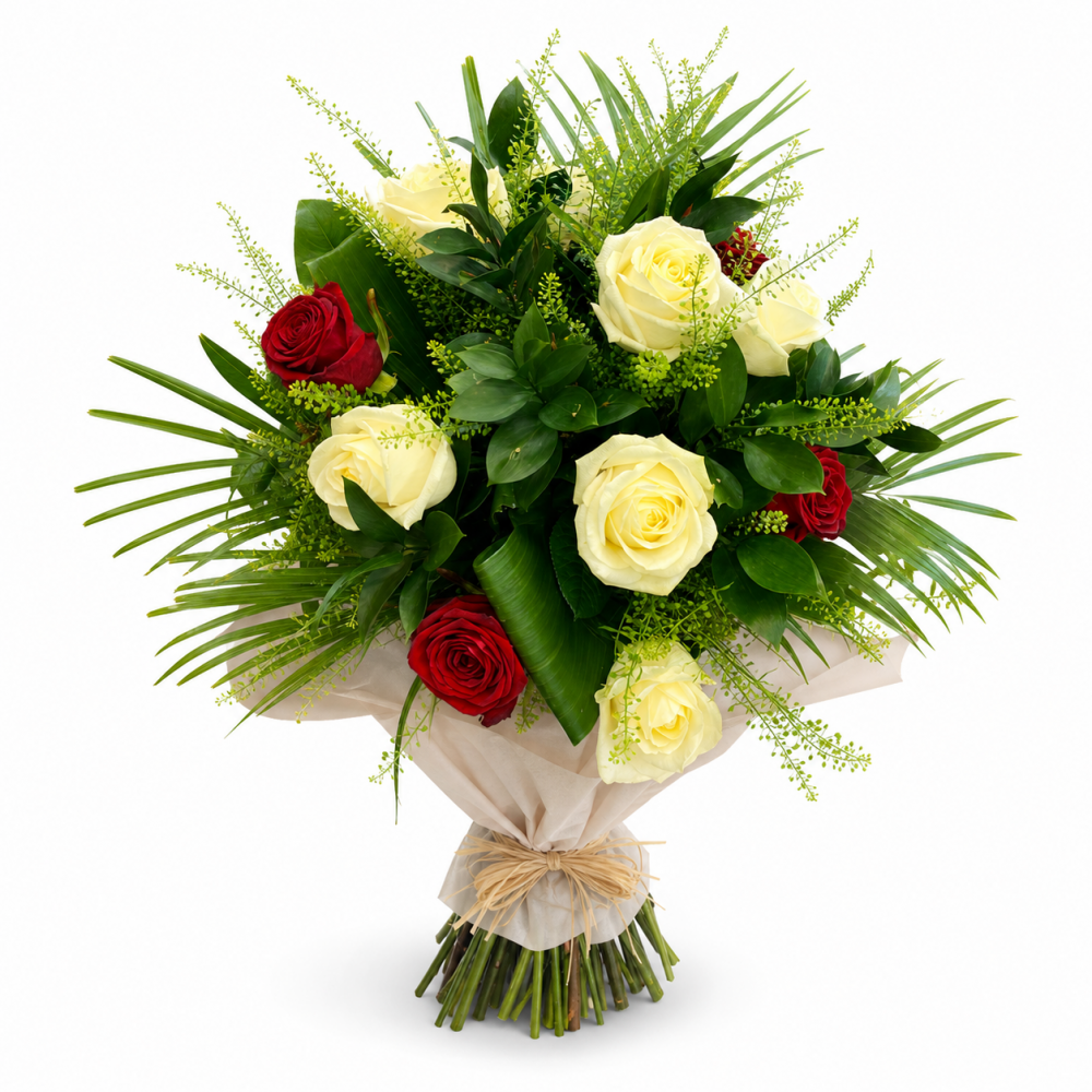 Red & Ivory Rose Hand-Tied Bouquet Product Image