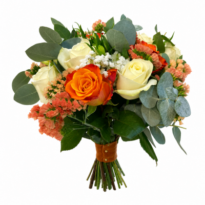 Orange & Ivory Rose Hand-Tied Bouquet | Buttercups & Daisies Florist Birmingham - Orange and ivory rose bouquet from our Birmingham florist.
