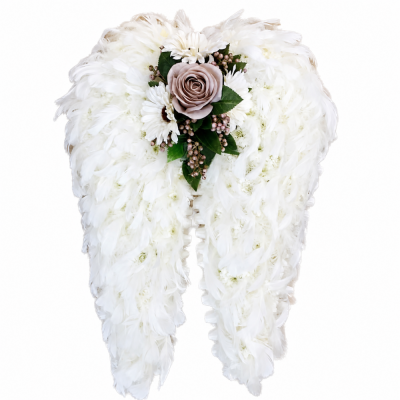 White Feather Angel Wings Tribute | Buttercups & Daisies Florist Birmingham - White feather angel wings funeral tribute made in Birmingham.