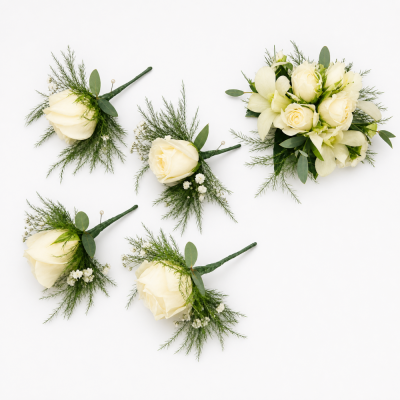 Ivory Rose Wedding Party Flower Set | Buttercups & Daisies Florist Birmingham - Ivory rose wedding party flower set by a Birmingham florist.
