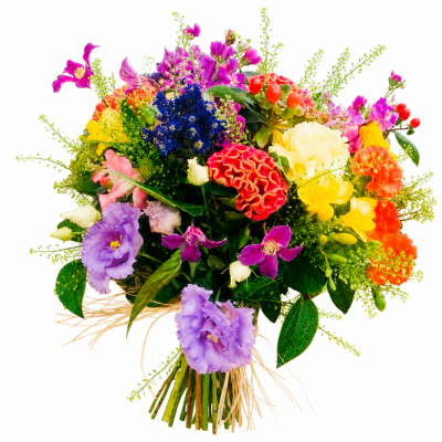 Vivid Tropical Hand-Tied Bouquet | Buttercups & Daisies Florist Birmingham - Vivid tropical hand-tied bouquet from our Birmingham florist.