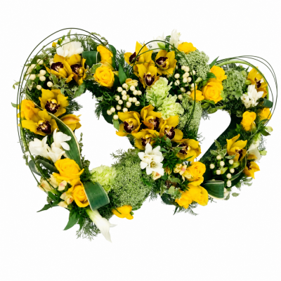 Yellow Orchid Open Heart Tribute | Buttercups & Daisies Florist Birmingham - Yellow orchid open heart funeral tribute handmade in Birmingham.