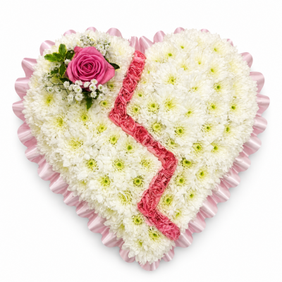 Pink Broken Heart Funeral Tribute | Buttercups & Daisies Florist Birmingham - Pink broken heart funeral tribute handmade in Birmingham.