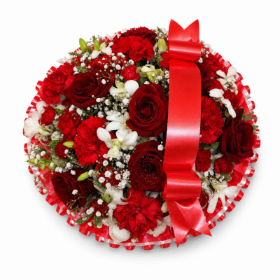 Red Rose Personalised Ribbon Wreath | Buttercups & Daisies Florist Birmingham - Red rose personalised ribbon funeral wreath made in Birmingham.