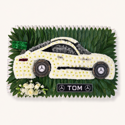 Mercedes Car Funeral Flower Tribute | Buttercups & Daisies Florist Birmingham - Mercedes car funeral flower tribute, handmade in Birmingham.
