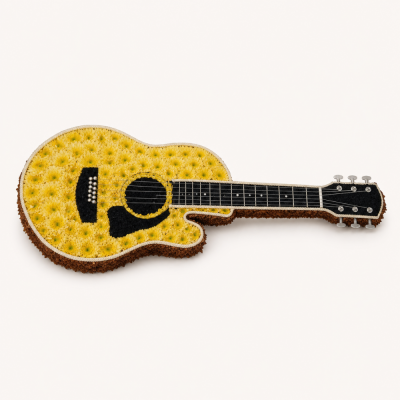 Yellow Acoustic Guitar Tribute | Buttercups & Daisies Florist Birmingham - Yellow acoustic guitar funeral flower tribute for a musician or music
