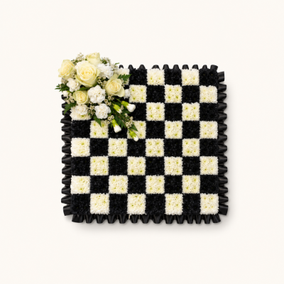 Black & White Checkerboard Tribute | Buttercups & Daisies Florist Birmingham - Black & White Checkerboard, handcrafted funeral flowers in Birmingham.