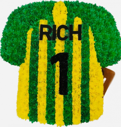 WBA Football shirt | Buttercups & Daisies Florist Birmingham - Green and yellow wba football shirt funeral tribute in Birmingham.
