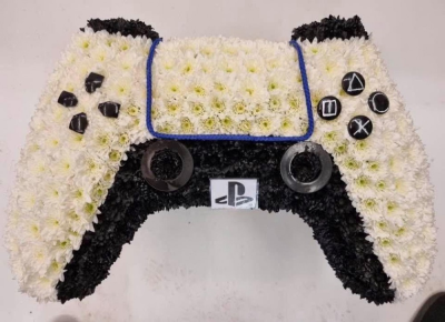 Gaming Controller Tribute | Buttercups & Daisies Florist Birmingham - play station Gaming controller funeral flower tribute made in Birmingham.